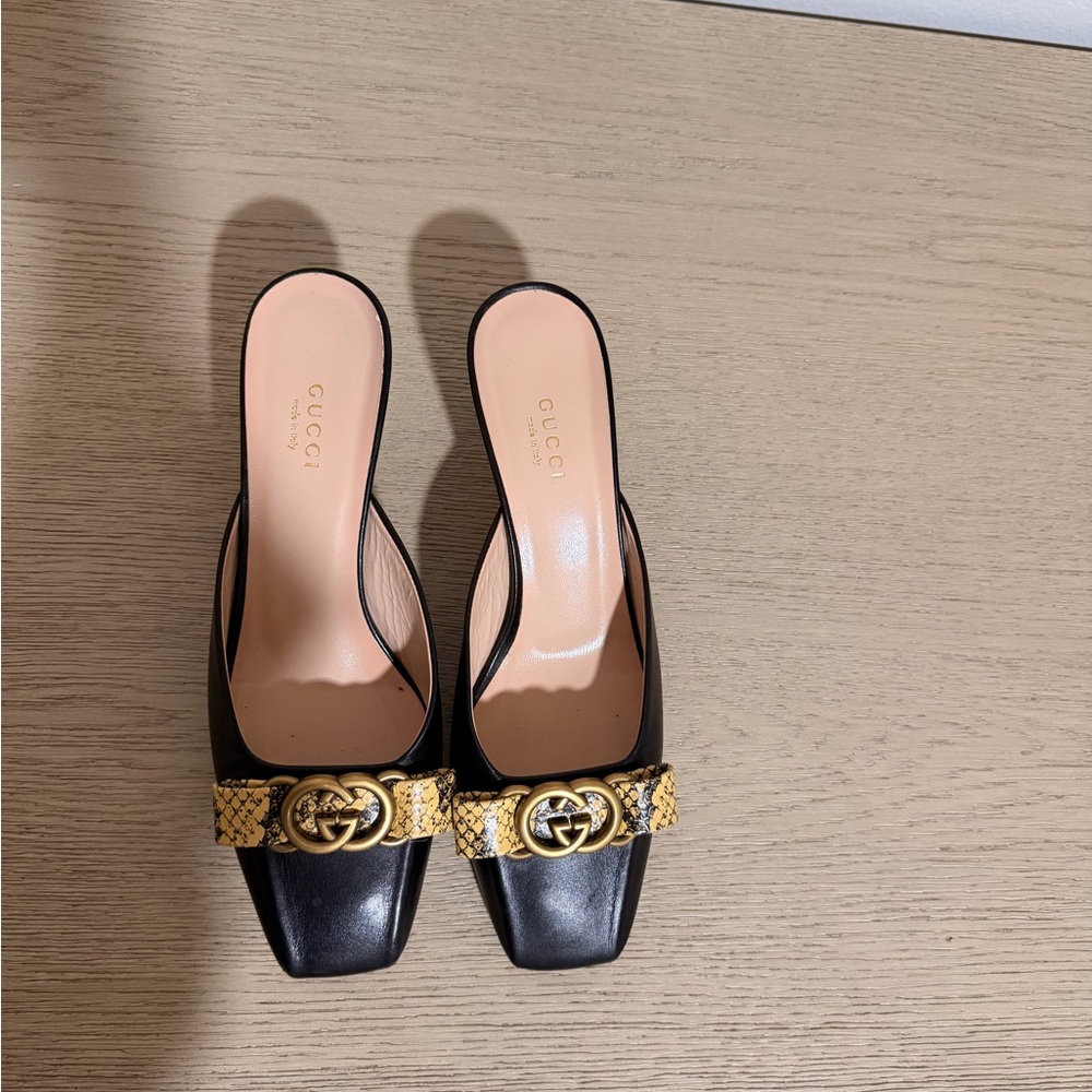 Gucci Black and Python print Mules - image 2